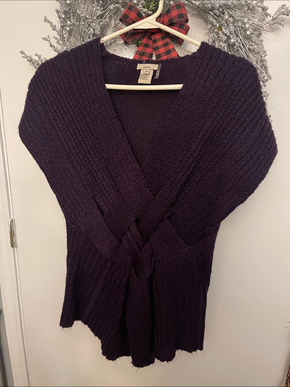 Open-Front Ribbed Cardigan Sweater in Deep Purple